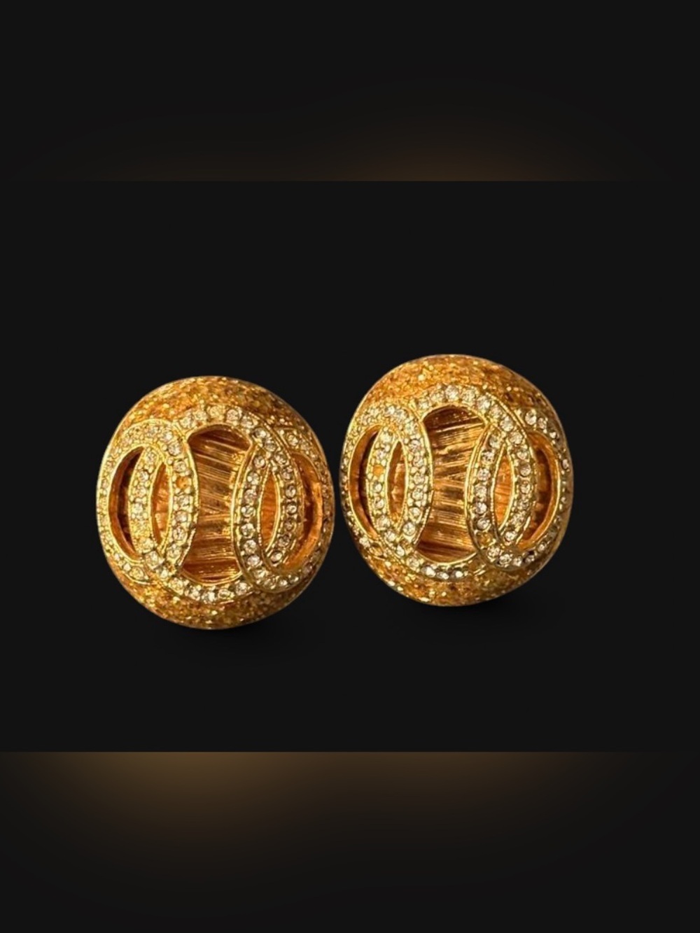 Vintage Dick & Co Gold Tone Rhinestone Clip On Earrings | Dome Earrings